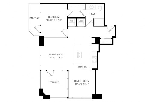 a floor plan of a home with an open floor plan with a bedroom and a